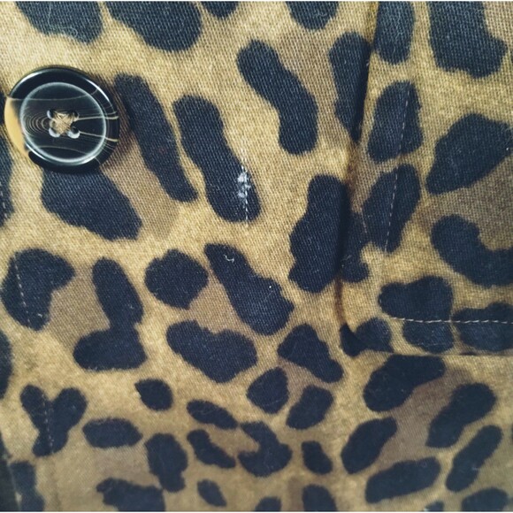 Trench Jacke Size M Pockets Belt Lined Animal Print Leopard A Line Old Money Mob - Picture 9 of 12